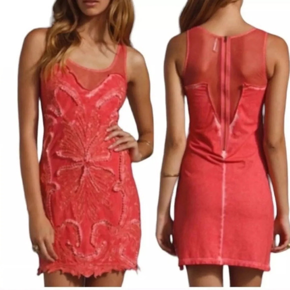Free People Dresses & Skirts - Free people ice ice baby pink beaded acid wash mesh zippered dress size XS